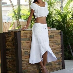 Giocam Midi Distressed Hem Skirt SZ XXL White Coastal Cowgirl Festival Boho NWT